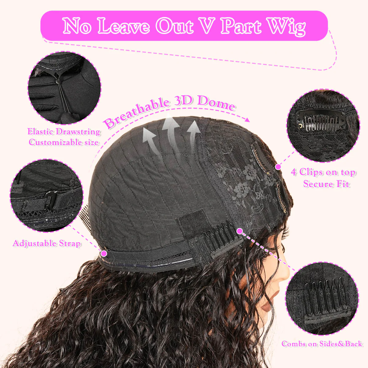 Water Wave Upgrade V Part Wig Human Hair Glueless No Leave Out Wig Invisible Drawstring Flash Sale- Amanda Hair - Image 7