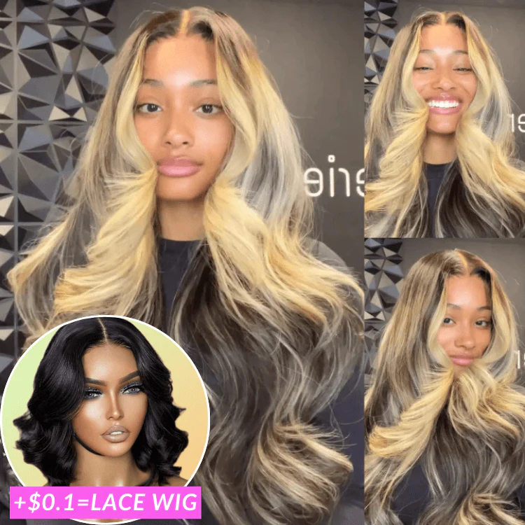 Wow $0.1 Lace Wig| Highlihgt Blonde Color Loose Wave Clear Transparent Glueless Lace Wig Flash Sale