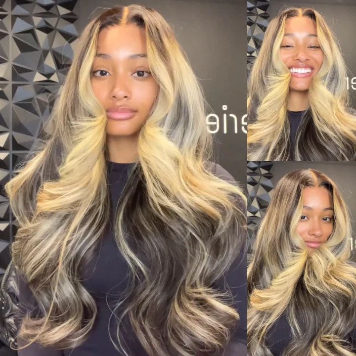 Highlihgt Blonde Color Loose Wave Clear Transparent Glueless Lace Front/Closure Human Hair Wig- Amanda Hair