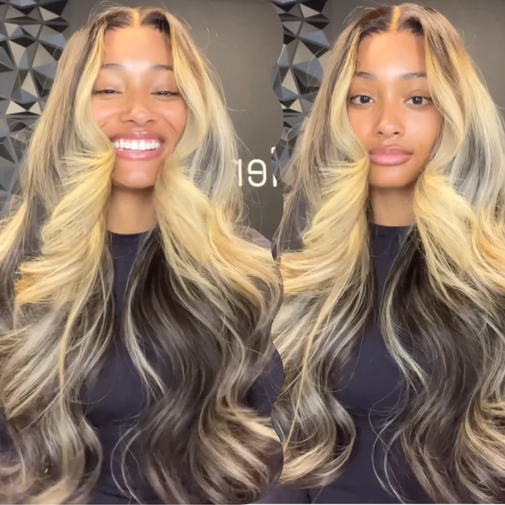 Highlihgt Blonde Color Loose Wave Clear Transparent Glueless Lace Front/Closure Human Hair Wig- Amanda Hair - Image 2