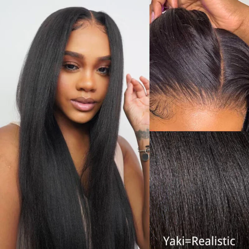 Yaki Straight 7x5 Glueless Lace Natural Black Color Put On and Go Invisi Drawstring Human Hair Wigs- Amanda Hair - Image 2
