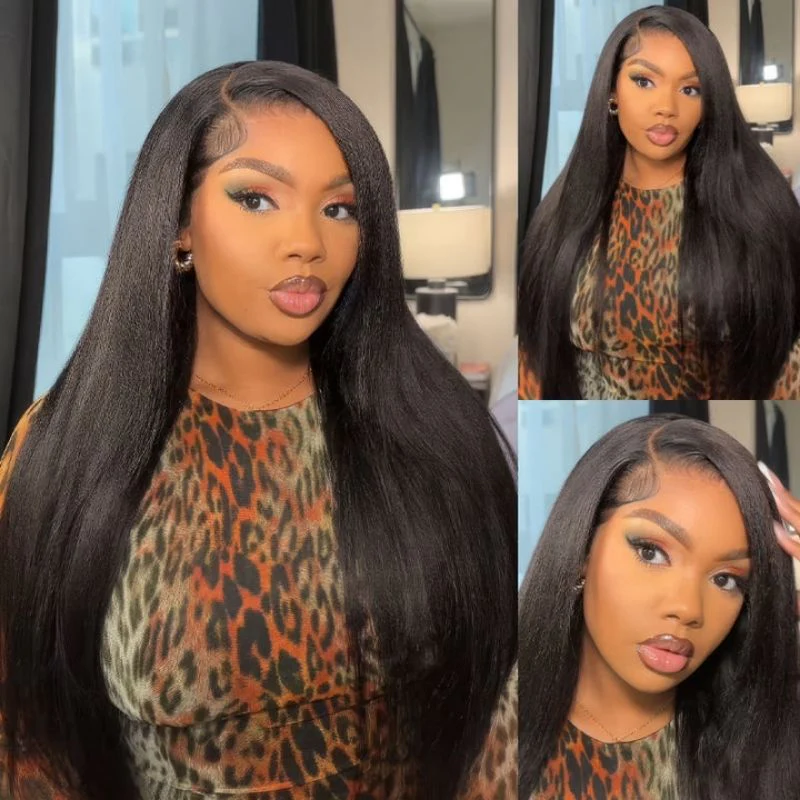 Yaki Straight 7x5 Glueless Lace Natural Black Color Put On and Go Invisi Drawstring Human Hair Wigs- Amanda Hair - Image 4