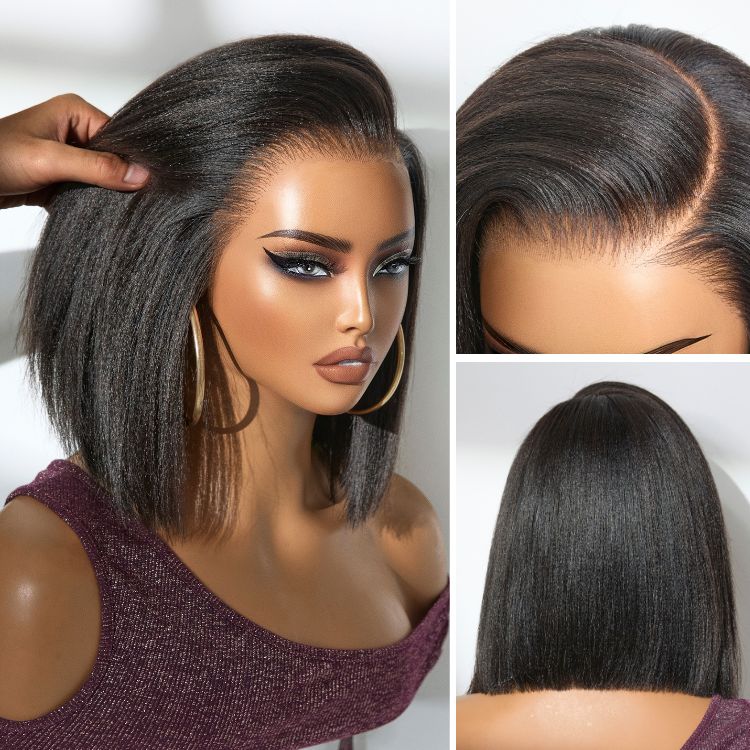 Yaki Straight Short Bob Wig Pre Everything Glueless Lace Front Wig Flash Sale-Amanda Hair - Image 3